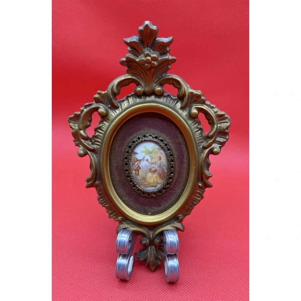 2 Vintage Fragonard Porcelain Cameo Framed Victorian Courting Couple Romantic